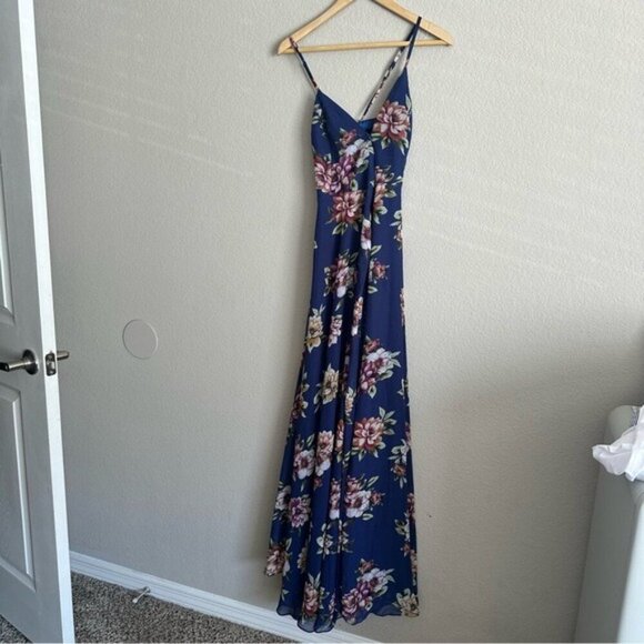 Lulus Always There For Me Navy Blue Floral Print Wrap Maxi Dress Size XS - Picture 2 of 11